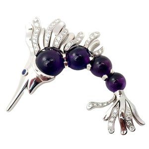 Chanel 18k White Gold Amethyst Diamond Miami Marlin Fish Brooch Pendant